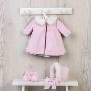 Asi Dukketøj (46 cm.) - ternet kjole, rosa jakke og plysset kyse