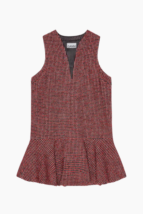 Woollen Check Mini Dress W0032 - Racing Red - GANNI - Tern M