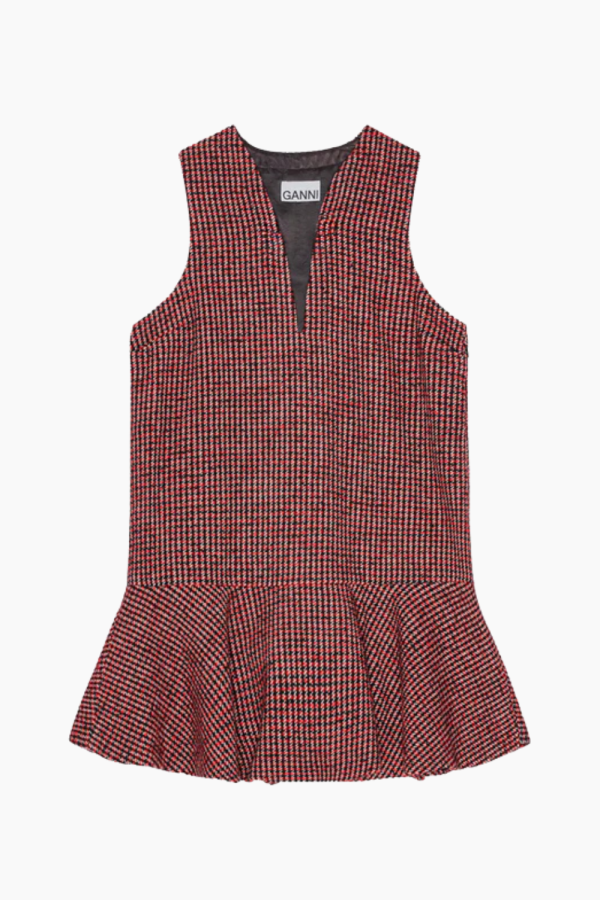 Woollen Check Mini Dress W0032 - Racing Red - GANNI - Tern L
