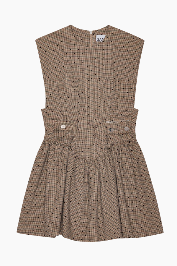 Flock Check Suiting Corset Mini Dress W0265 - Tiger's Eye - GANNI - Tern S