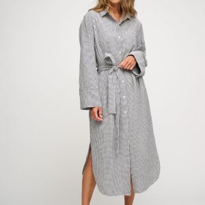 Daylight Gingham skjortekjole - Ecru/Navy