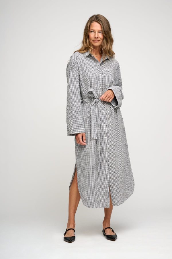 Daylight Gingham skjortekjole - Ecru/Navy